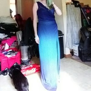 High slit blue,sky blue dress for prom/semi formal